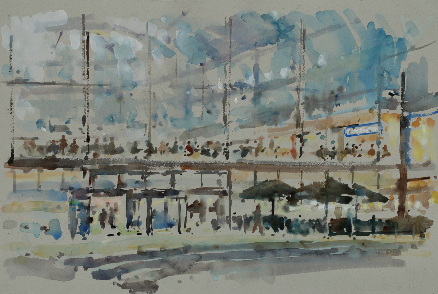Artist-Andrew-Horrod-The-Forum-£425-12x20-Watercolour-on-Paper-at-Paint-Out-Norwich-2015-photo-by-Mark-Ivan-Benfield-6316-1