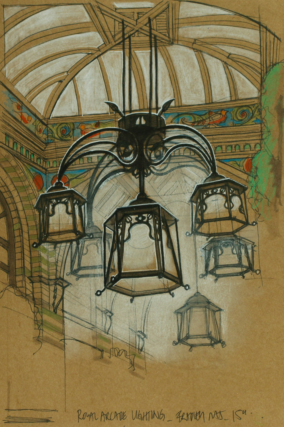 Artist Bradley Morgan Johnson - Royal Arcade Lighting, £330 8x12 Mixed Media on Paper at Paint Out Norwich 2015