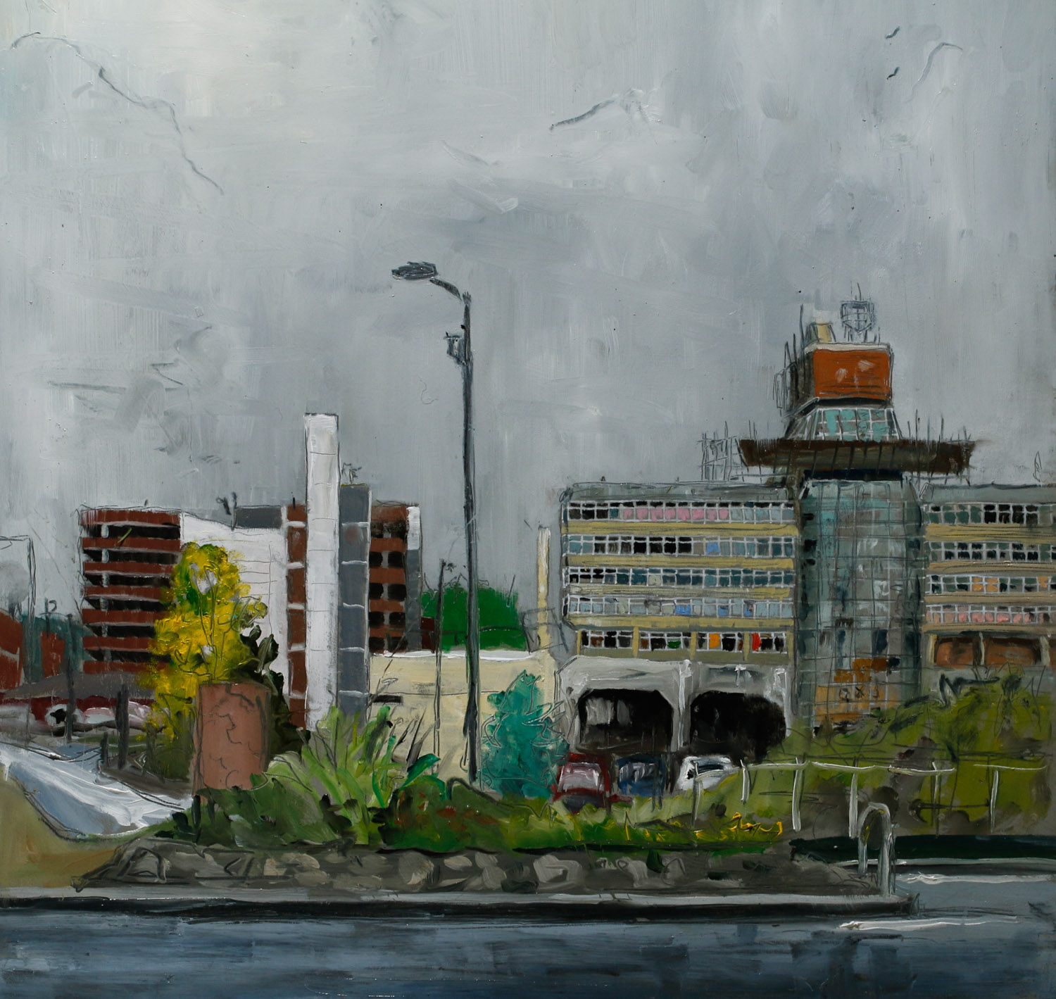 Artist Brian Korteling - Sovereign House 16x16 Oil on Board at Paint Out Norwich 2015
