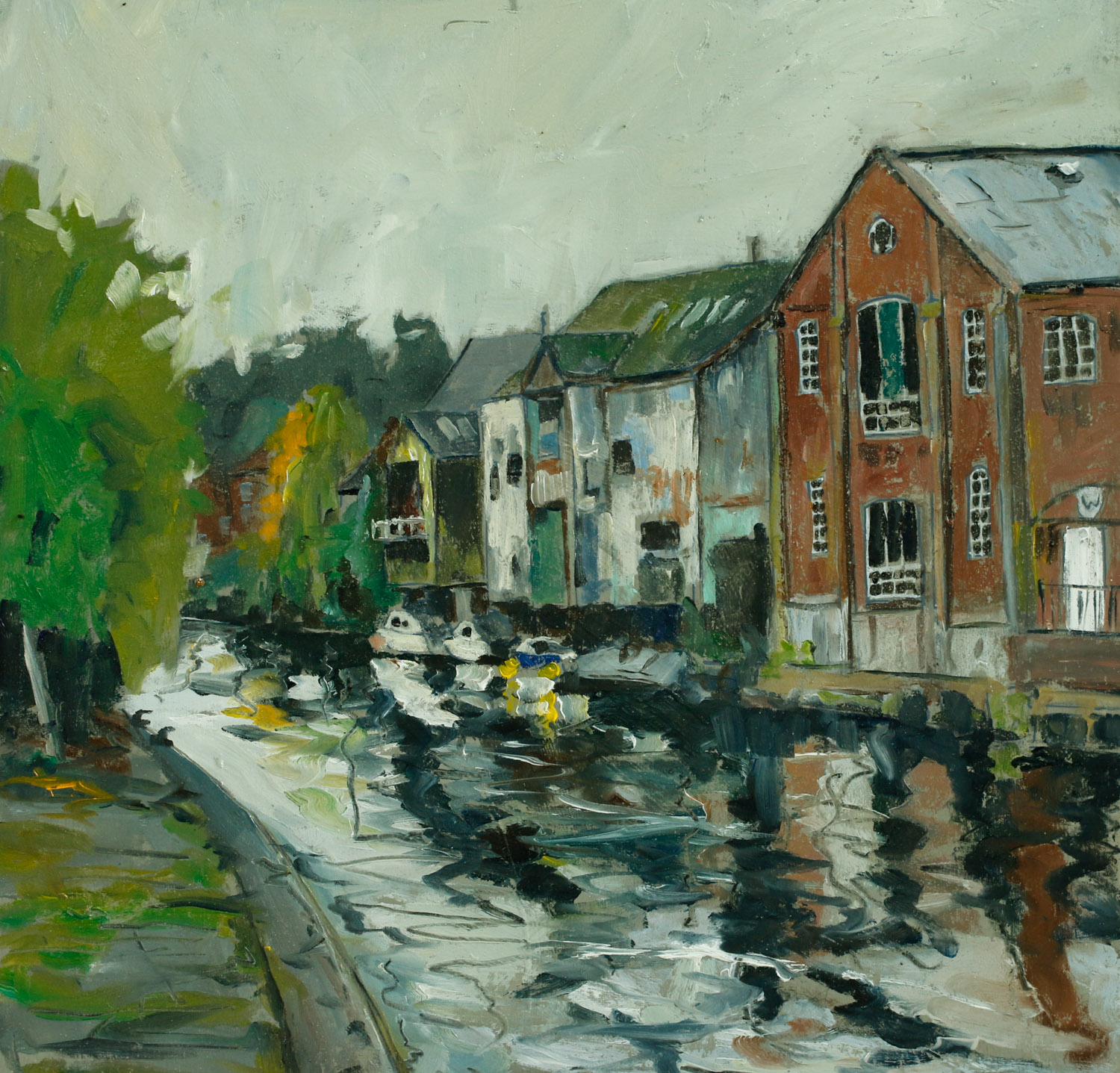 Artist Brian Korteling - Waterfront, £400 16x16 Oil on Board at Paint Out Norwich 2015