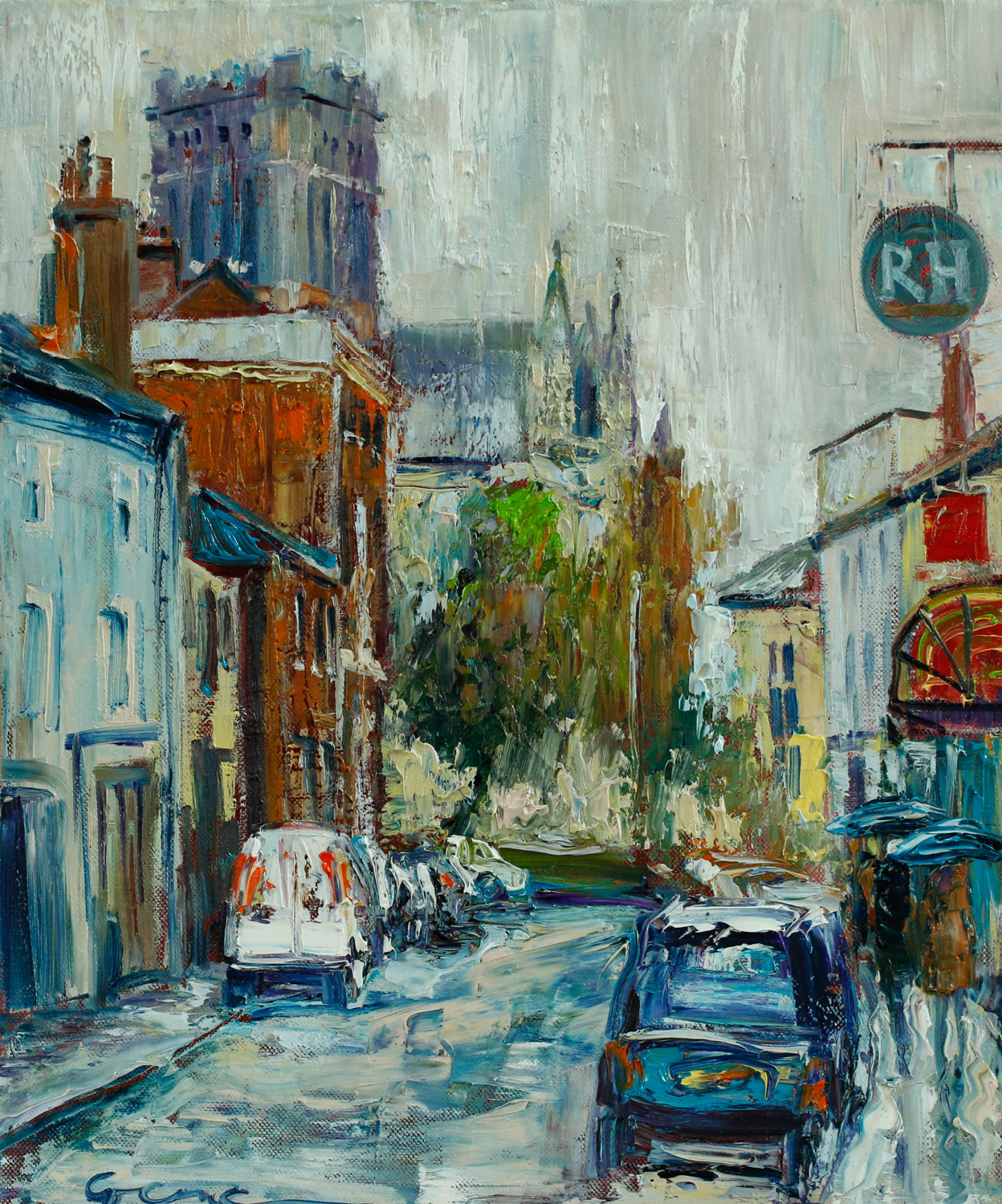 Artist Gennadiy Ivanov - Umbrella Day, Upper St Giles, £600 16x20 Oil on Canvas at Paint Out Norwich 2015