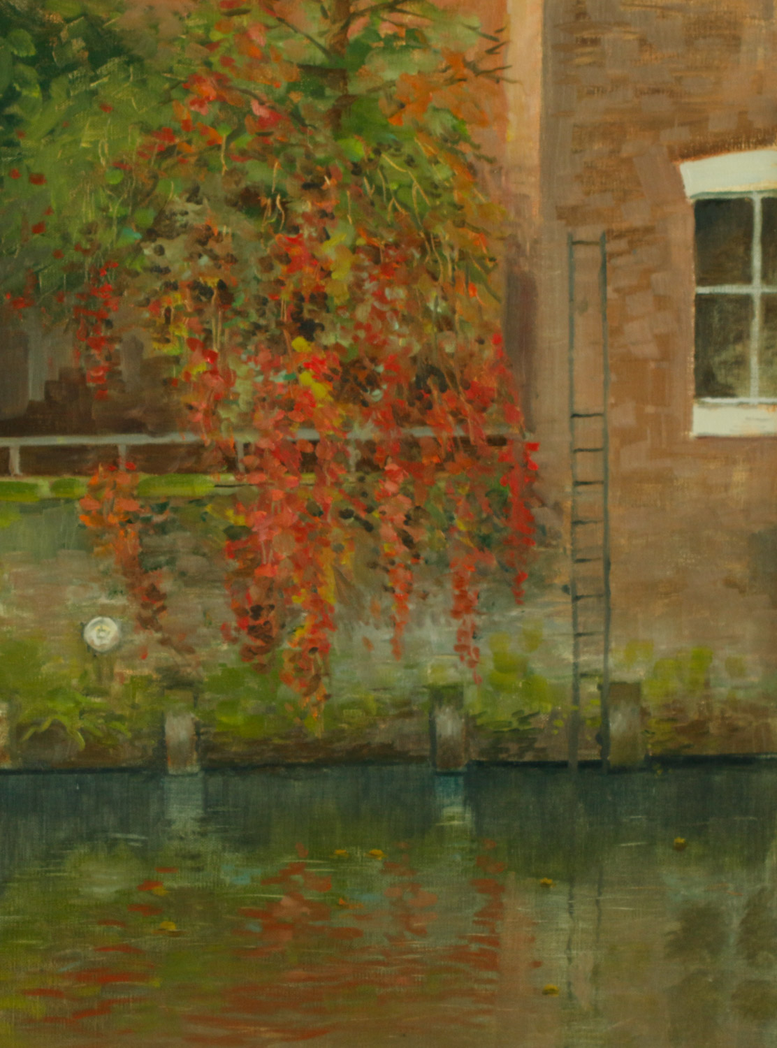Artist-Jennifer-Sendall-Red-and-Green-on-the-River-Wensum-£485-12x16-Oil-on-Linen-at-Paint-Out-Norwich-2015-photo-by-Mark-Ivan-Benfield-6069-1
