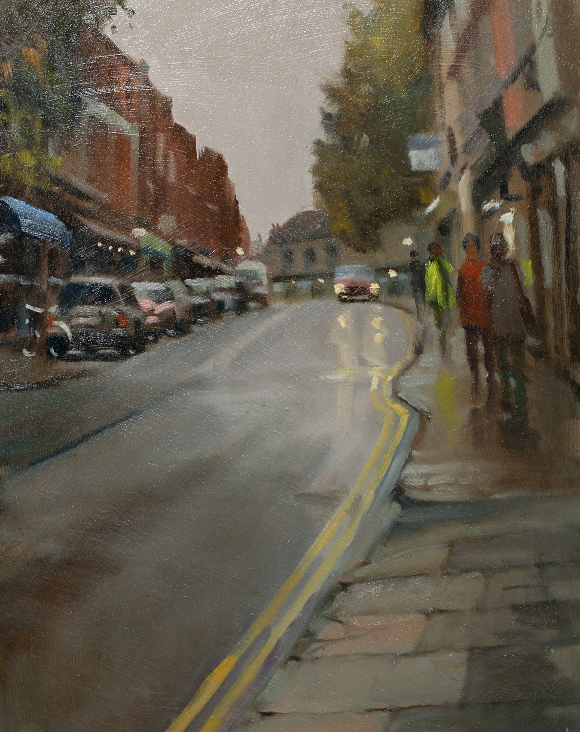 Artist Michael Richardson - Damp Afternoon, St Benedict Street 12x16 Oil on Board at Paint Out Norwich 2015
