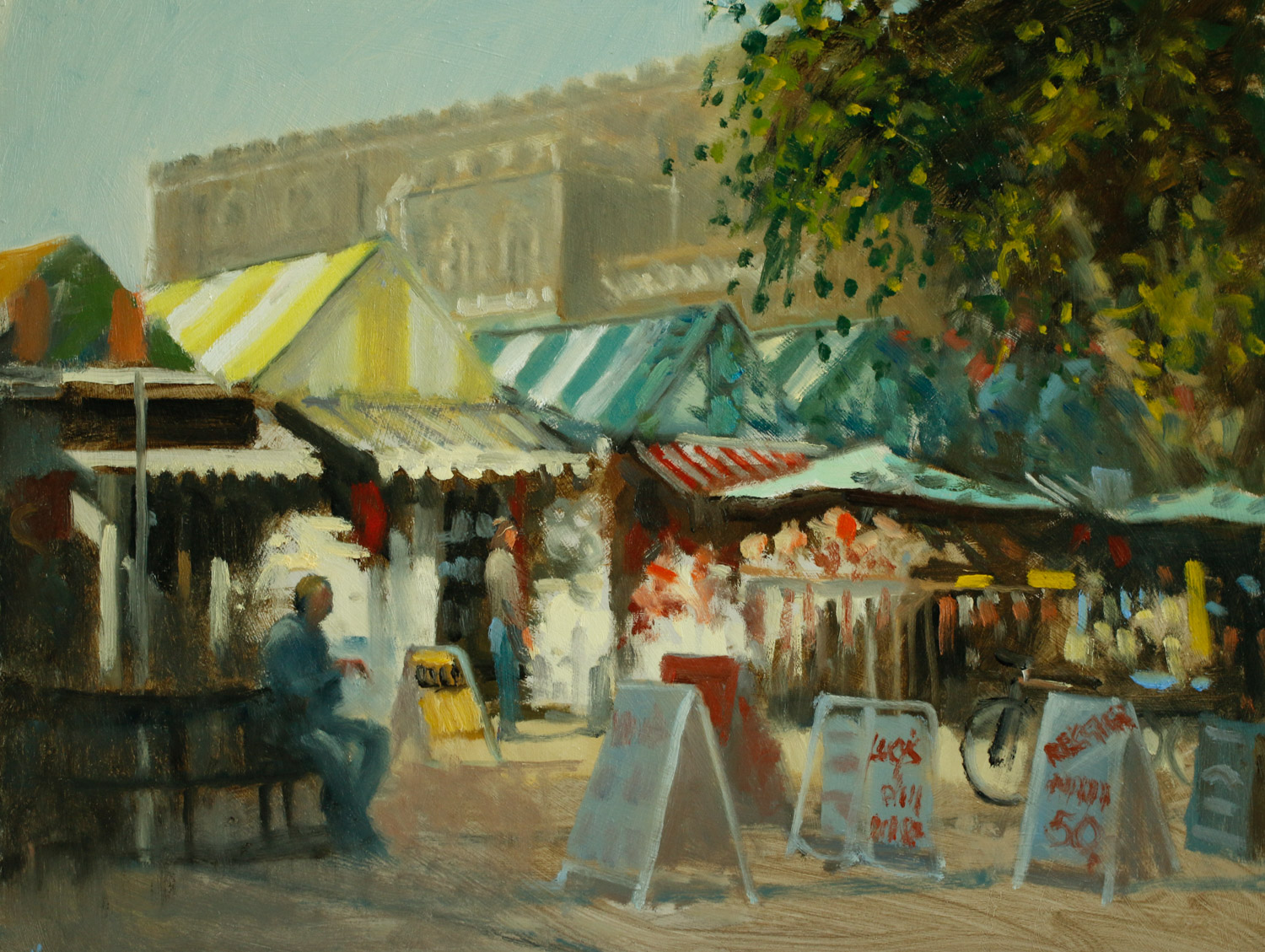 Artist Michael Richardson - Early Light Norwich Market 16x20 Oil on Board at Paint Out Norwich 2015