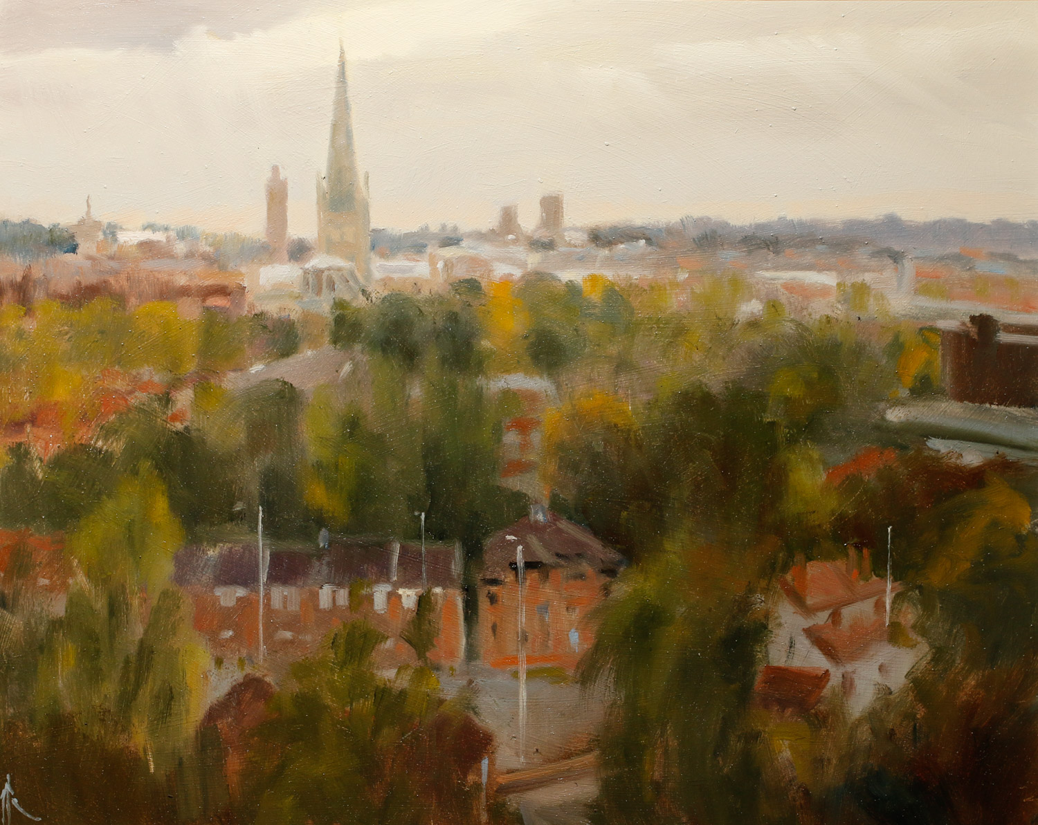 Artist Michael Richardson - The City from Mousehold Heath 16x20 Oil on Board at Paint Out Norwich 2015