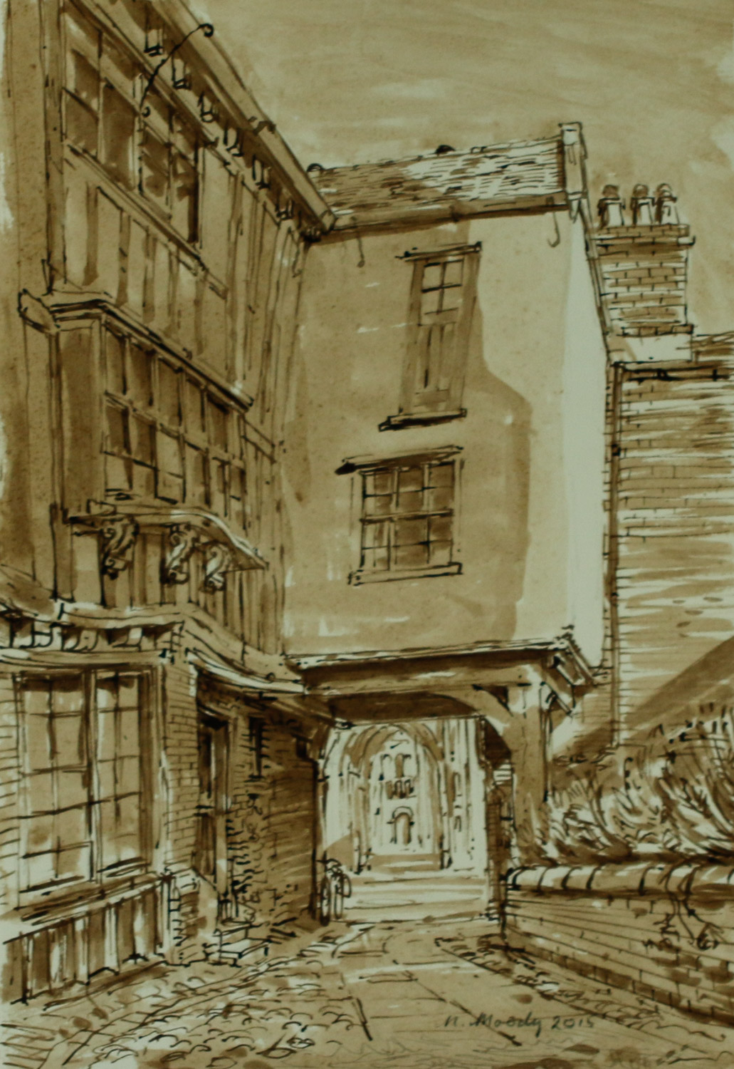 Artist Nigel Moody - Tombland Alley, £395 7x10 Pen, Brush & Ink at Paint Out Norwich 2015 photo