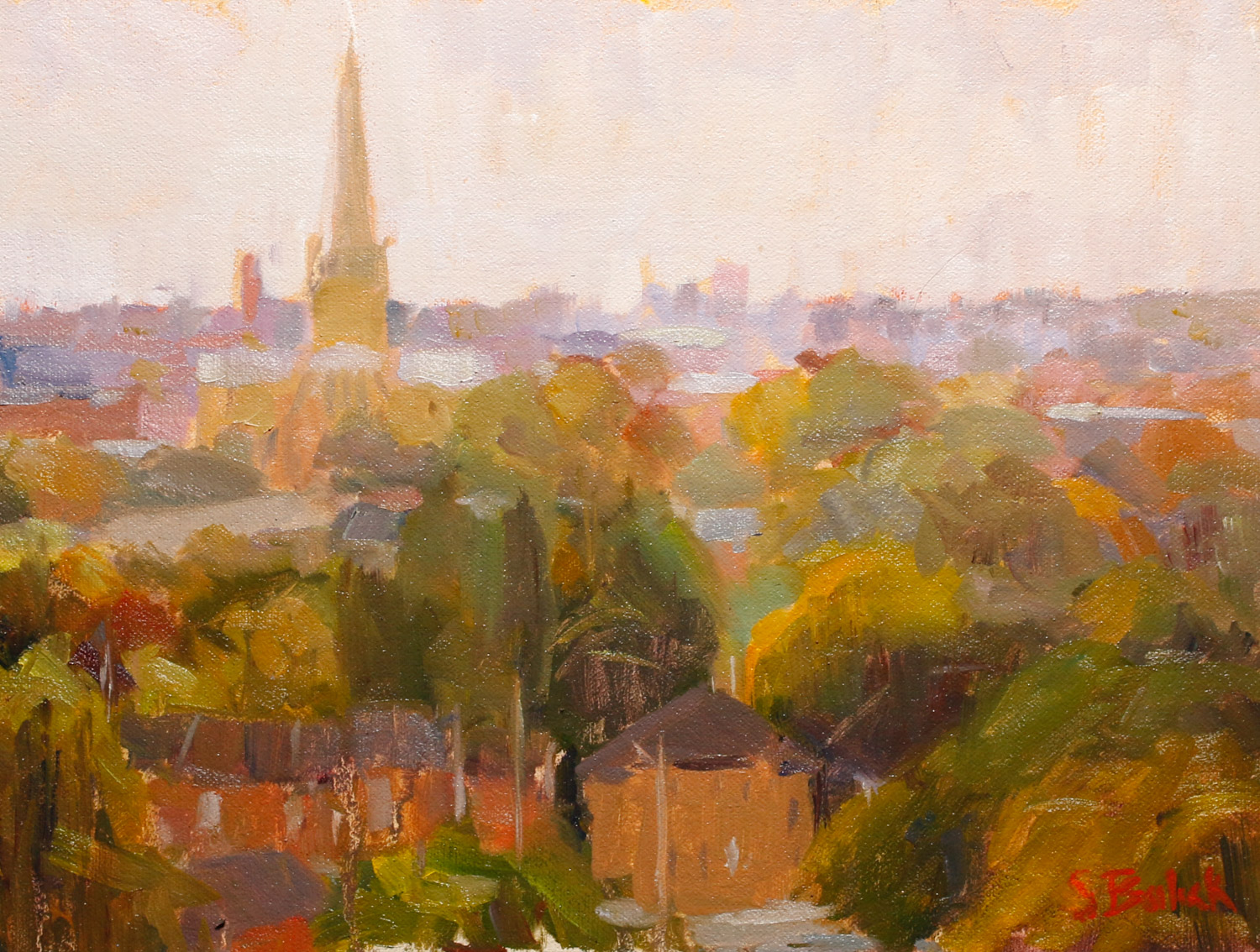 Artist Sally Balick - Overlook from Mousehold Heath, £350 9x12 Oil on Board at Paint Out Norwich 2015