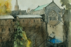 Artist Alexandra Egan - St Andrews Hall from St Andrews Car Park, £320 17x21 Graphite & Watercolour on Paper at Paint Out Norwich 2015