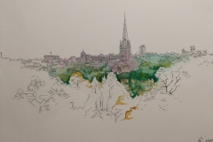 Artist Beverley Coraldean - Norwich Landmarks from Mousehold, £250 7x11 Watercolour & Ink on Paper at Paint Out Norwich 2015