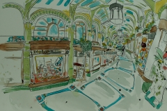 Artist Eloise O'Hare - Chocolate Arcade 18x26.5 Pen, Ink & Watercolour on Paper at Paint Out Norwich 2015