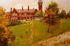 Artist-Haidee-Jo-Summers-Old-Army-Barracks-at-Mousehold-Heath-£850-16x20-Oil-on-Board-at-Paint-Out-Norwich-2015-photo-by-Mark-Ivan-Benfield-6657-1