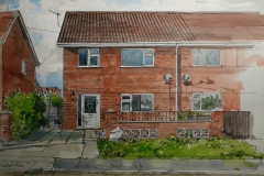 Artist Liam Wales - Michael's House 16x24 Ink, Watercolour & Charcoal on Paper at Paint Out Norwich 2015 photo by Mark Ivan Benfield 6645