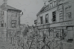 Artist Liam Wales - My Surly Bike on Pottergate, £750 16x24 Ink & Charcoal on Paper at Paint Out Norwich 2015