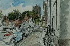 Artist Liam Wales - St Giles on the Hill 16x24 Ink, Watercolour & Charcoal on Paper at Paint Out Norwich 2015