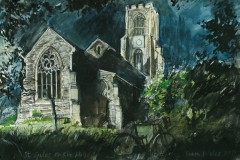 Artist Liam Wales - St Giles on the Hill at Night, SOLD, 16x24 Ink, Watercolour & Charcoal on Paper at Paint Out Norwich 2015