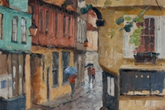 Artist Mo Teeuw - Rainy Day, Elm Hill, £390 12x12 Oil on Board at Paint Out Norwich 2015