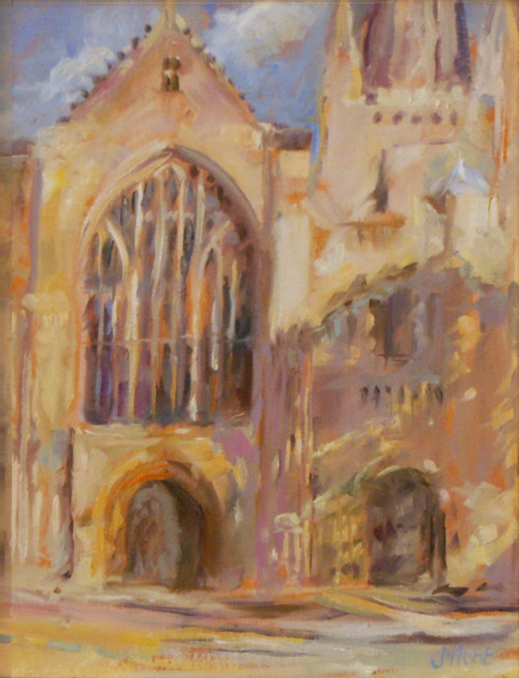 Artist Jerome Hunt 'Cathedral Facade Shadows', Norwich Cathedral, £325 Oil, 13x10in, Paint Out Norwich 2016 - Judges Commendation. Photo by Katy Jon Went