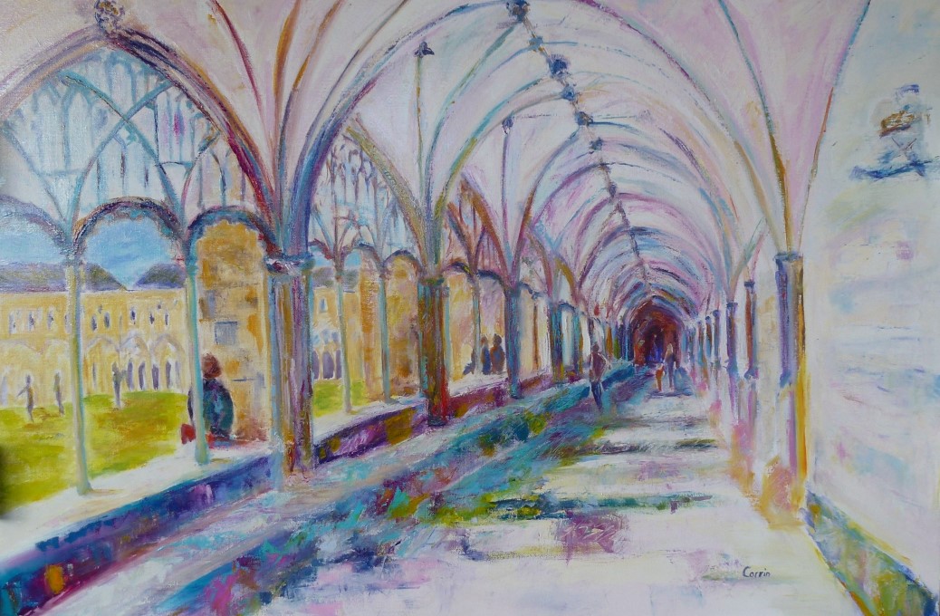 Artist Corrin Tulk, 'Passages', Cloisters, Norwich Cathedral, £1250. Oil, 26x38in, Paint Out Norwich 2016