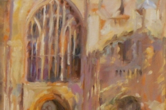 Artist Jerome Hunt 'Cathedral Facade Shadows', Norwich Cathedral, £325 Oil, 13x10in, Paint Out Norwich 2016 - Judges Commendation. Photo by Katy Jon Went