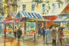 Artist Douglas Boyd Cross, 'Fish Stalls, Norwich Market', £200. Mixed media & ink, 40x30cm, Paint Out Norwich 2016. Photo by Katy Jon Went