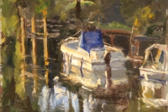 Artist Roger Dellar, 'Gentle Reflection', River Wensum, £500. Oil, 10 10, Paint Out Norwich 2016. Photo by Katy Jon Went