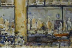 Artist Andrew Horrod, 'Five Past Four, Gunton Building', Outside Norwich University of the Arts, Watercolour, 23x67cm, £440. Photo © Katy Jon Went