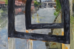 Artist Virginia Bain, 'Safety Railings onto the Wensum', Riverside, Norwich, Acrylic, 42x26cm, £100. Photo © Katy Jon Went