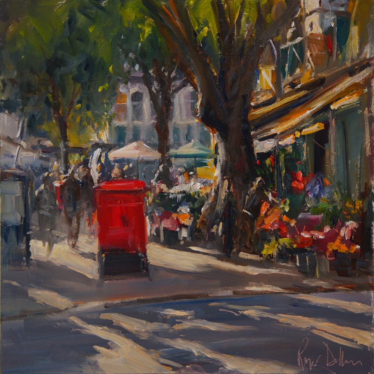 Artist Roger Dellar, 'Light Coming Through the Market', Norwich Market, Oil, 12x12in, £500. Paint Out Norwich 2018