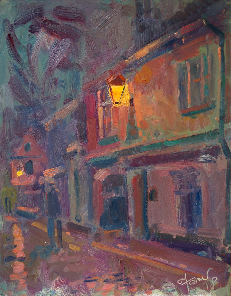 Andrew Farmer, 'The Meeting Place', Elm Hill, Oil, 50x40cm, <a href='http://www.paintout.org/artists/andrew-farmer#buy' target='_blank'>FOR SALE</a>, £695