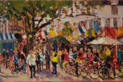 Sarah Allbrook, 'Saturday Morning, Norwich', Norwich Market, Oil, 12x24in, SOLD