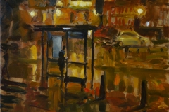 Rob Pointon, 'Waiting for the Night Bus', Tombland, Oil, 40x40cm, <a href="http://www.paintout.org/artists/rob-pointon#buy">FOR SALE</a>, £650