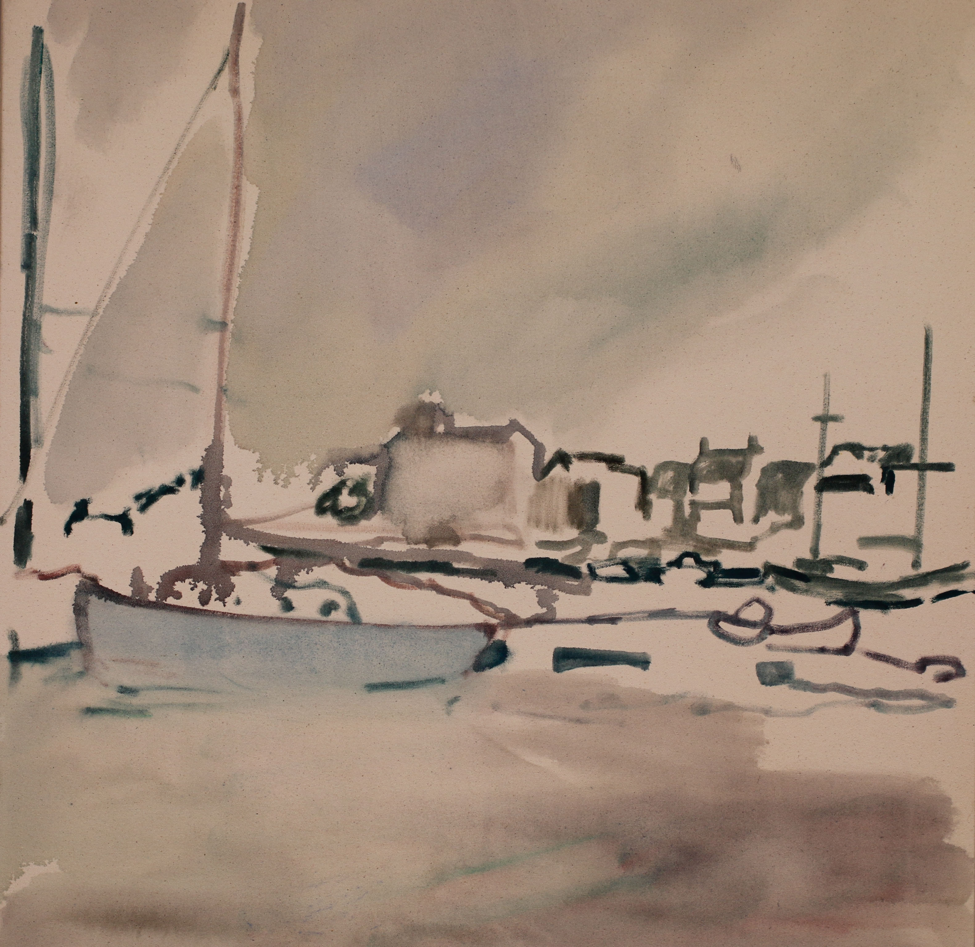 Artist Tom Lamprell - Harbor, £2000 36 X 36 Oil on Canvas at Paint Out Wells 2015